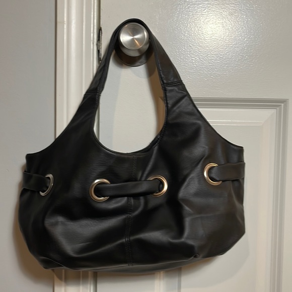 Handbags - Women’s black satchel handbag w/ silver eyelet holes on from to add decoration